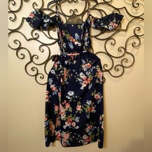 SHEIN Navy Floral Off-Shoulder Dress